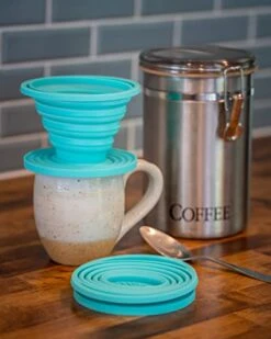 100% Silicone Collapsible Pour Over Coffee Maker Great For Travel, Backpacking, Camping, Vanlife (Teal) -Wilton Shop 41OoLwfbfWL