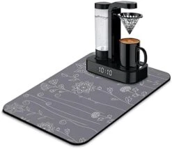 Coffee Bar Mat Accessories For Countertop Super Absorbent Anti-Slip Silicone Dish Drying Mats For Kitchen Counter Draining Pad Decor Gift Fit Coffee Maker Coffee Pot Espresso Machine 19inx12in -Wilton Shop 41P10OK27YL. AC