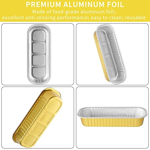 Disposable Mini Loaf Pans With Lids, 50pcs 6.8oz Aluminum Foil Narrow Cake Pans,Rectangle Cupcake Baking Cups Ramekins Tins Liners Containers Flans For Bread Muffin Brownie Cheesecake(Gold) 5 Disposable Mini Loaf Pans With Lids, 50pcs 6.8oz Aluminum Foil Narrow Cake Pans,Rectangle Cupcake Baking Cups Ramekins Tins Liners Containers Flans For Bread Muffin Brownie Cheesecake(Gold) - Image 3