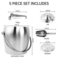 Hassol 2L Ice Bucket With Lid, Tongs, Scoop And Strainer, Premium For Parties, Cocktail Bar, Champagne, Wine, Chilling, Perfect For Bar Accessories For The Home Bar To Freezer, Stainless Steel Bucket -Wilton Shop 41PDvPl73RL