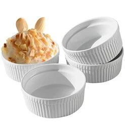 White 10 Oz Set Of 4 Souffle Dishes Ramekins Oven Microwave Safe Bowls Creme Brulee Set Sauce Cups For Baking Cooking Dessert Porcelain Pudding Cups
