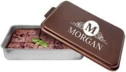 Personalized Aluminum Cake Pan With Lid Engraved With Custom Name Text Monogram - Wedding, Engagement, Anniversary, Housewarming, Birthday, Corporate Customized Gift (Copper) -Wilton Shop 41Pe2qm3roL. AC