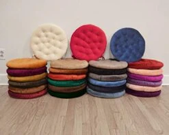 Collection 16 Inch Round Tufted Plush Chair Pad/Cushion For Kitchen Bar Stool Dining Room Durable Reversible With Tie Backs (Wine, 4) -Wilton Shop 41PmRgLKd3L