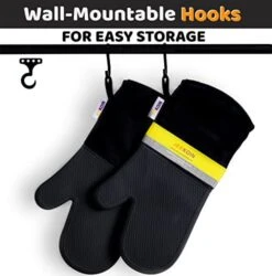 Durable Thick Oven Mitts Black, JEEKOIN Silicone Oven Gloves 14 Inch Heat Resistant 581 F With Soft Cotton Lining, Waterproof Oven Mitt Flexible Grip For Kitchen Cooking Baking, BPA Free, 1 Pair -Wilton Shop 41PoXQD1XEL