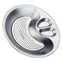 Round Tray Metal Tray Dumpling Plate Stainless Steel Salad Dish Sauce Compartment Plate Chips And Salsa Plate Snack Seafood Noodle Soy Sauce Serving Tray Round Tray Sink Tray