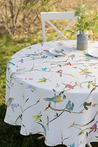 Indoor-Outdoor Spillproof Fabric Tablecloth For Spring/Summer/Party/Picnic (70" Round With Umbrella Hole, Menagerie) 5 Indoor-Outdoor Spillproof Fabric Tablecloth For Spring/Summer/Party/Picnic (70" Round With Umbrella Hole, Menagerie) - Image 3