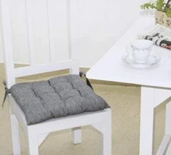 Hair Cushion Pads - Set Of 4 - Dining Kitchen Office Chair Seat Cushion With Ties- Durable Cotton Chambray Fabric Cover - Thick Comfy Poly Fill - Indoor Use - 17 In X 17 In – Grey -Wilton Shop 41QFAPDG65L