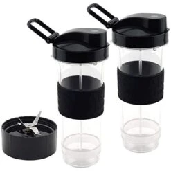 2 Pack Felji 20 Oz Cups With To Go Lids And Cross Blade Replacement Set For Magic Bullet Blenders MB1001