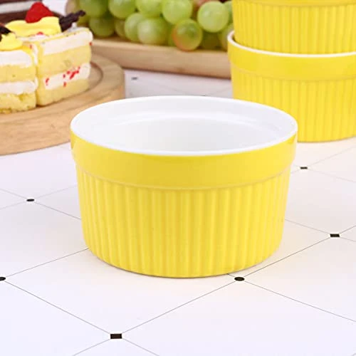 5pcs Porcelain Ramekins For Baking Round Ceramic Ramekins Small Desserts Bowls For Creme Brulee Dishes Puddings 3. 5inch Yellow 6 5pcs Porcelain Ramekins For Baking Round Ceramic Ramekins Small Desserts Bowls For Creme Brulee Dishes Puddings 3. 5inch Yellow - Image 4