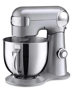 Cuisinart Stand Mixer, 12 Speeds, 5.5-Quart Mixing Bowl, Chef's Whisk, Flat Mixing Paddle, Dough Hook, And Splash Guard With Pour Spout, Silver Lining, SM-50BC