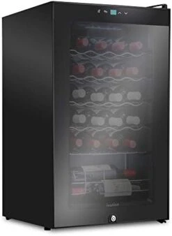 24 Bottle Compressor Wine Cooler Refrigerator W/Lock | Large Freestanding Wine Cellar For Red, White, Champagne Or Sparkling Wine | 41f-64f Digital Temperature Control Fridge Glass Door Black -Wilton Shop 41QXIeFMnjL. AC