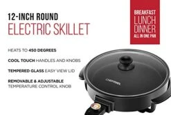 Electric Skillet - 12 Inch Round Frying Pan With Non Stick Coating, Temperature Control, Tempered Glass Lid, Cool-Touch Handles And Knob, Black -Wilton Shop 41QaDtNsrUL