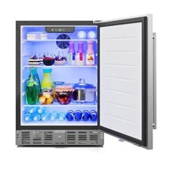 23.4” Built-In Mini Fridge For Food And Beverages With Glass Shelves, Stainless Steel Door, Adjustable Temperature, LED Light, For Home, Office, Garage, Or Dorm [5 Cu. Ft.] (KM-BIR5C-SS)