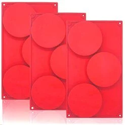 3-Cavity Silicone Large Round Molds, European Grade Disc Resin Coaster Molds 3 Pack Circle Molds, Non-Stick Baking Molds For Cake, Hamburger Bun, Chocolate, Candy, Tart, Resin Art