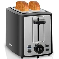 Toaster 2 Slice, Bread Toaster With LCD Display, 7 Shade Settings, 1.４'' Variable Extra Wide Slots Toaster With Cancel, Bagel, Defrost, Reheat Functions, Removable Crumb Tray, 900W, Carbon Black