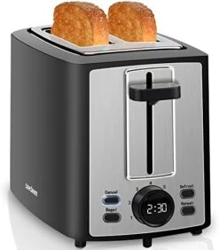 Toaster 2 Slice, Bread Toaster With LCD Display, 7 Shade Settings, 1.４'' Variable Extra Wide Slots Toaster With Cancel, Bagel, Defrost, Reheat Functions, Removable Crumb Tray, 900W, Carbon Black -Wilton Shop 41RBXldCQ8L. AC