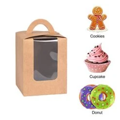 60 Pcs Individual Cupcake Boxes, Brown Single Cupcake Boxes With Window Inserts And Handle, Kraft Cupcake Containers Bulk For Bakery Wrapping Party Favor Packing -Wilton Shop 41RIdxt6UfL