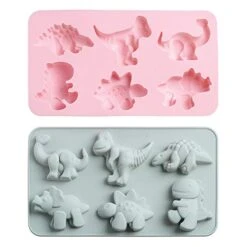 2Pcs Cute Dinosaur Silicone Cake Molds Kid’s Cartoon Dino Chocolate Gummy Mold Tray 6 Grids Different Shapes Candy Fondant Mould Cake Baking Decorating Tools DIY Handmade Soap Mold For Cupcake Decor