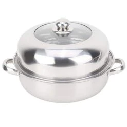 28CM Stainless Steel Single-layer Soup Pot, Hot Pot, Steamer, Soup Pot, New Heightened Steel And Glass Composite Cover, Open Flame, Induction Cooker, Infrared, Electric Stove Heating