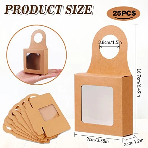25 Count Kraft Paper Wine Bottle Box With Window, Hanging Foldable Empty Wine Bottles Boxes, Bottle Hanger Favor Box For Holding Cookies, Fruit, Chocolate, 3.5 X 3.5 X 1.2 Inches, Kraft Color 4 25 Count Kraft Paper Wine Bottle Box With Window, Hanging Foldable Empty Wine Bottles Boxes, Bottle Hanger Favor Box For Holding Cookies, Fruit, Chocolate, 3.5 X 3.5 X 1.2 Inches, Kraft Color - Image 2