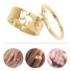 Holibanna Couples Rings Ring Sets Matching Couple Rings Set: Golden Alloy Finger Rings Open Band Rings For Him Her Wedding Engagement Jewelry Holiday Birthay Gift Friendship Rings Ring Sets -Wilton Shop 41RSxo8fMVL