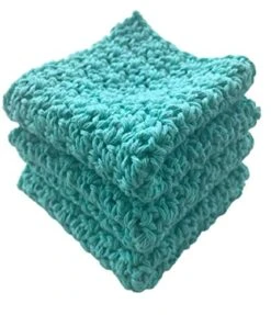 Bright Teal, Crochet Cotton Dishcloth, Set Of 3