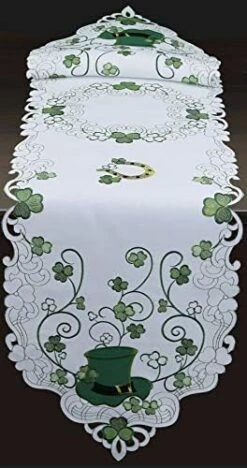 St. Patrick's Day Table Linens, Spring Embroidered Shamrocks And Leprechaun Hats Placemats, Table Runners, Tablecloths, White Green (11x17-4 Pieces Placemats) -Wilton Shop 41S3o4QbrL. AC