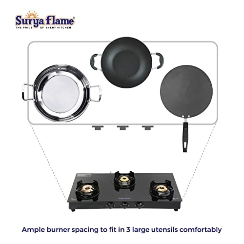 Urya Flame Ms & Glasstop 3 Burners Beauty Gas Stove, Black 5 Urya Flame Ms & Glasstop 3 Burners Beauty Gas Stove, Black - Image 3