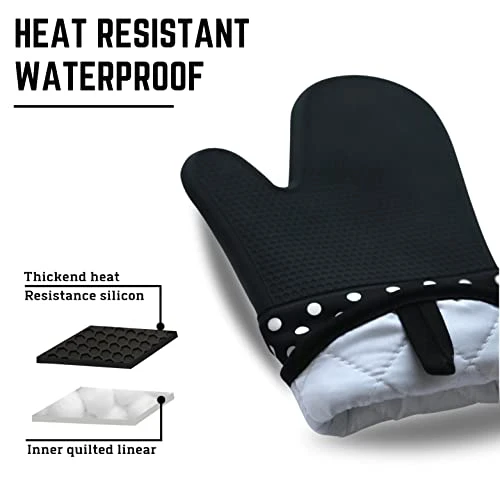 Silicone Oven Mitts, 12-inch Long Flexible Textured Grip Kitchen Mittens, Washable Insulated Oven Mitts Heat Resistant 500°F, Non Slip 2 Piece Oven Mitt Set For Cooking & Baking (Black) 4 Silicone Oven Mitts, 12-inch Long Flexible Textured Grip Kitchen Mittens, Washable Insulated Oven Mitts Heat Resistant 500°F, Non Slip 2 Piece Oven Mitt Set For Cooking & Baking (Black) - Image 2