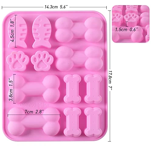 Paw Bone And Fish Shaped 3 In 1 Silicone Baking Molds For Chocolate, Candy And Dog Treats 4 Pcs 3 Paw Bone And Fish Shaped 3 In 1 Silicone Baking Molds For Chocolate, Candy And Dog Treats 4 Pcs