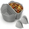 Slow Cooker Liners, Silicone Slow Cooker Divider Insert With Handle & Spout For 6 Qt Pot, Reusable & Leakproof Silicone Cooking Liners And Pot Holder Set,BPA Free,Dishwasher Safe (Grey) -Wilton Shop 41Sd63VIa7L