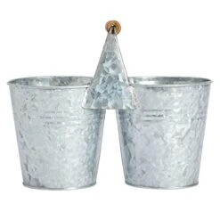 Small Metal Double Galvanized Bucket With Wooden Handle, Metal Double Pail For Wedding, Birthday, Office, Bathroom, Kitchen, And Farmhouse Home Decor (10 X 5 X 7.5 Inches)