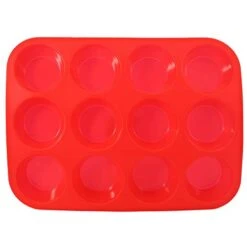 LIULDASHUN 12 Cup Silicone Muffin Cupcake Baking Pan,3 Pack Non Stick Food Grade Silicone Molds For Baking,Perfect For DIY Muffins And Cupcakes,Red Color