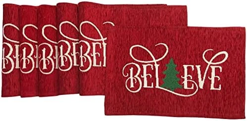 Fancy Fun Chenille Textured Christmas Placemats, Set Of Six (6) Tapestry Weave Fabric, For Holiday's, Christmas, Winter Seasons (Believe) 7 Fancy Fun Chenille Textured Christmas Placemats, Set Of Six (6) Tapestry Weave Fabric, For Holiday's, Christmas, Winter Seasons (Believe) - Image 5