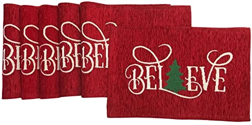 Fancy Fun Chenille Textured Christmas Placemats, Set Of Six (6) Tapestry Weave Fabric, For Holiday's, Christmas, Winter Seasons (Believe) 3 Fancy Fun Chenille Textured Christmas Placemats, Set Of Six (6) Tapestry Weave Fabric, For Holiday's, Christmas, Winter Seasons (Believe)