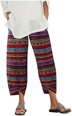 Capri Pants For Women Casual Cotton Linen Flowers Printed Cropped Pants Wide Leg Cropped Pants -Wilton Shop 41Sstqov9fS. AC 1
