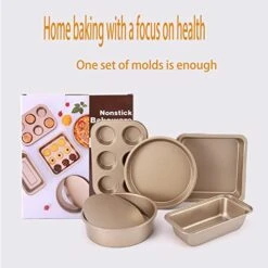 5pcs Non-Stick Carbon Steel Baking Pan Set Different Shapes Cake Bread Baking Pan, Small Mold Bakeware, Baking Molds Kitchen Cupcake Tools For Baking Industry Home. (Gold) -Wilton Shop 41T1j177nOL