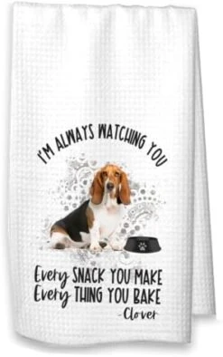Personalized Basset Hound Kitchen Towel, Basset Hound Gift, Housewarming Gift Hostess Gift Always Watching You (Basset No Name)