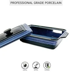 Casserole Baking Dish With Lid - Ceramic Blue Lasagna Pan 3.2 Quart, Large Covered Bakeware Set 9x13 For Cooking, Stoneware Bakers Microwave Oven Safe - Reactive Glaze Blue -Wilton Shop 41TBl60PQTL