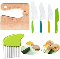 FGSAEOR Toddler Knife Set (6 PCS), Montessori Kitchen Tools For Real Cooking And Knives Cutting, Kids Safe Plastic Knife Include Wooden Knife, Wavy Chopper Knife, Potato Slicers, Serrated Edge Knives -Wilton Shop 41TF5ZYkigL. AC