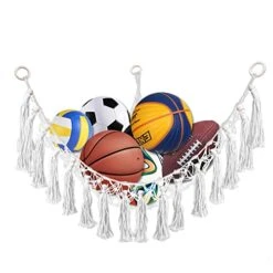Ports Ball Storage Net Hammock For Hanging,Volleyballs Soccer Sport Equipment Organizer Storage Mesh,With Hook And Screw For Kids Bedroom Kids Room Playroom Storage (White)
