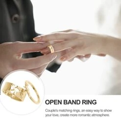 Holibanna Couples Rings Ring Sets Matching Couple Rings Set: Golden Alloy Finger Rings Open Band Rings For Him Her Wedding Engagement Jewelry Holiday Birthay Gift Friendship Rings Ring Sets -Wilton Shop 41TTYGAYrlL