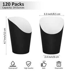 120 Pieces French Fry Holder Cups 14 Ounces Disposable Take Out Party Baking Supplies Waffle Paper Popcorn Boxes Sandwich Ice Cream Holder For Wedding Birthday Party, Black