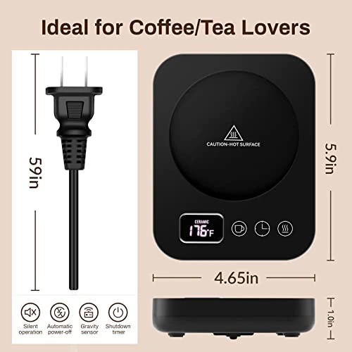 Mug Warmer, Upgrade Coffee Warmer For Desk With 3 Temperature Settings, Fast Heating Cup Warmer 12 Timer, 4H Auto Shut Off, Gravity Sensor, Keep Best Temp For Tea,Beverage,Milk -Black 8 Mug Warmer, Upgrade Coffee Warmer For Desk With 3 Temperature Settings, Fast Heating Cup Warmer 12 Timer, 4H Auto Shut Off, Gravity Sensor, Keep Best Temp For Tea,Beverage,Milk -Black - Image 6