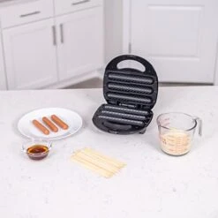 Waffle Corn Dog Maker Large Fits Full Standard Size Got Hot Dogs Cheese On A Stick, Family Fun Experience Quick And Easy Mix Any Batch 3 Corn Dog Maker Non-stick Plate Perfect For Birthday Parties Black -Wilton Shop 41Ty0dTgcjL