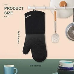 Extra Long Silicone Oven Mitts, Sungwoo Durable Heat Resistant Oven Gloves With Quilted Liner Non-Slip Textured Grip Perfect For BBQ, Baking, Cooking And Grilling - 1 Pair 14.6 Inch Black -Wilton Shop 41U5jFrffoL