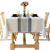 Yis Black And Grey Cotton Linen Tablecloth, Fabric Stripe Table Cover Cloth With Stitching Tassel ,Wrinkle Free Dust-Free Tabletop Decoration For Kitchen Dinning Party（Rectangle, 55x 102inch） -Wilton Shop 41UDX95OHqL