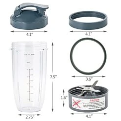 2 Blender Cups 32oz & Blade Replacement Set For NutriBullet 600w & 900w Blenders (plus 1 Flip-Top To-Go Lid / 1 Lid Ring/Extractor Blade / 2 Rubber Gaskets) -Wilton Shop 41UFlPCoPVL