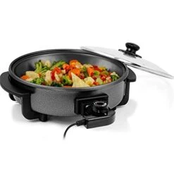 Nstick Electric Skillet - Aluminum Coated Grill Pan & Glass Lid Cover (12-Inch)