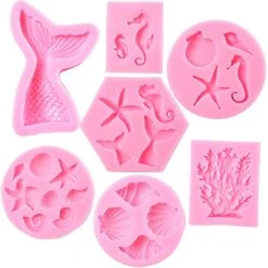 Ermaid Theme Cake Fondant Mold - Mermaid Tail Seahorse Seashell Starfish Mold For Cake Decoration, Chocolate, Candy, Cupcake Decor